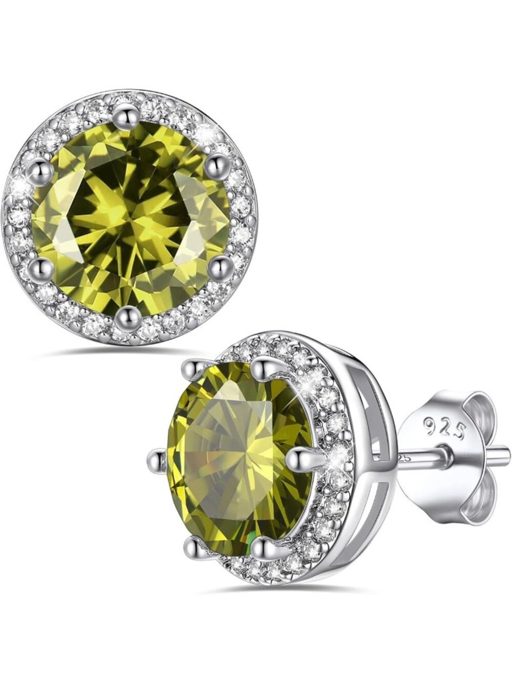 925 Sterling Silver 2 Carat Birthstone Earrings - Heart/Round Solitaire Studs